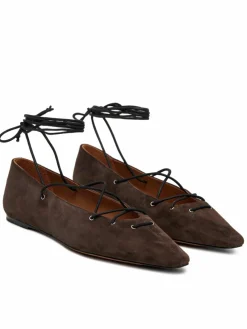 Ballerine Suede Lace-Up Pointed Ballet Flat 818P15775001 Marrone