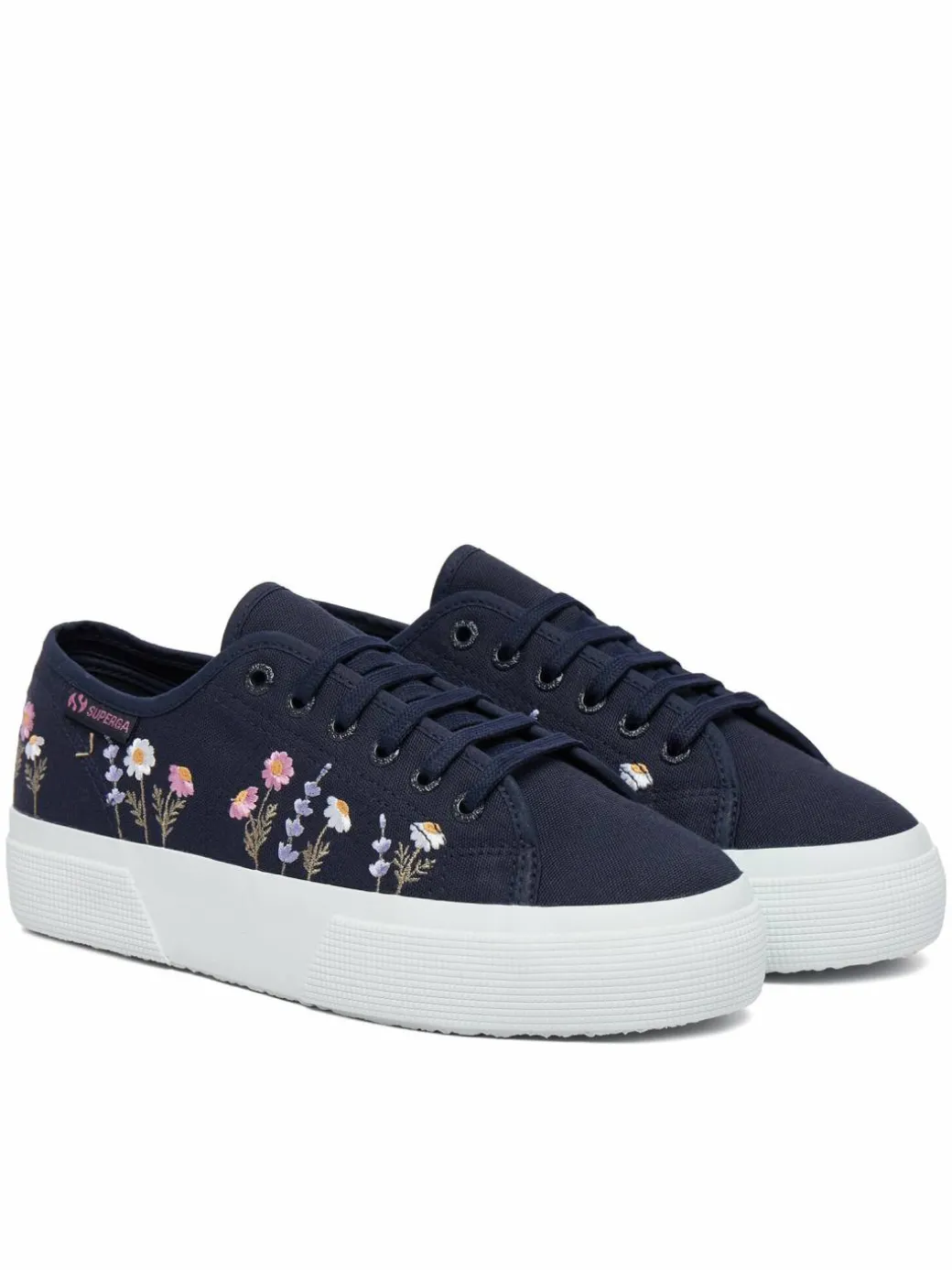 Scarpe sportive 3740 Platform Flower Embroidery Leggera S5138TW Blu scuro