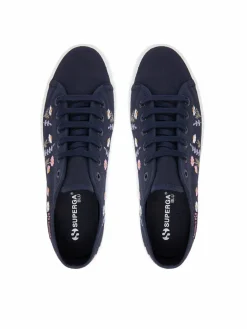 Scarpe sportive 3740 Platform Flower Embroidery Leggera S5138TW Blu scuro