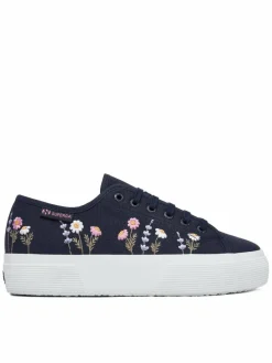 Scarpe sportive 3740 Platform Flower Embroidery Leggera S5138TW Blu scuro